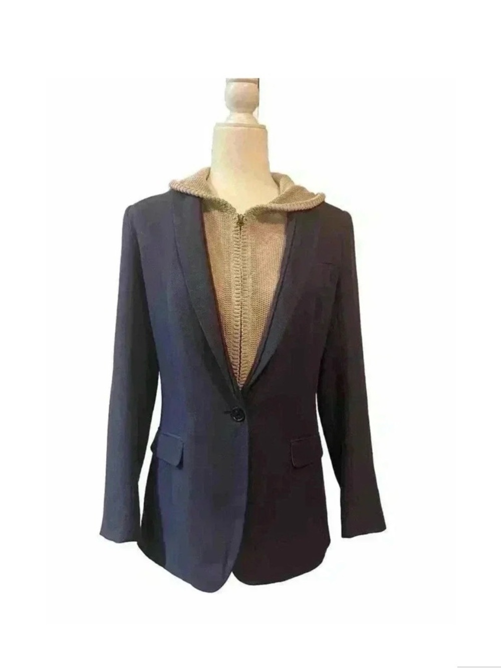 VERONICA BEARD Blue Linen Single Button Upcollar Dickey Blazer Jacket Size 1
